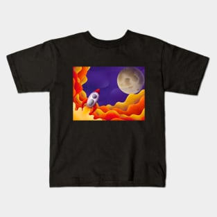 Spaceship Flying to the Moon Kids T-Shirt